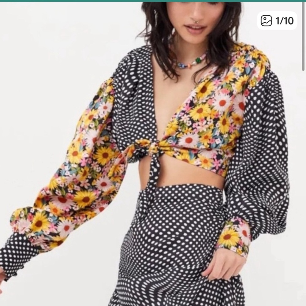 For Love and Lemons floral polka dot Crop Top XL NWT